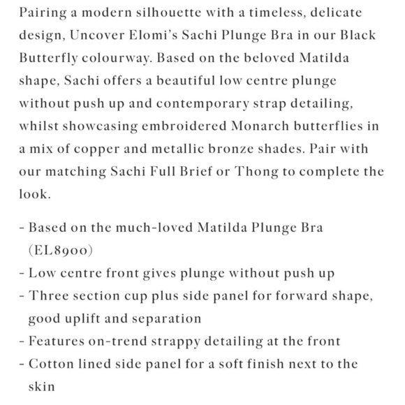 40DD- NWT Elomi‎ Sachi Plunge Sexy Strappy Underwire Bra in Black Butterfly - Picture 3 of 9